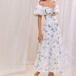 Blue and White Floral Dress